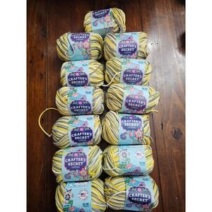 11 Skeins Crafter's Secret Cotton Yarn Sun & Shadow Yellow Grey White Variegated